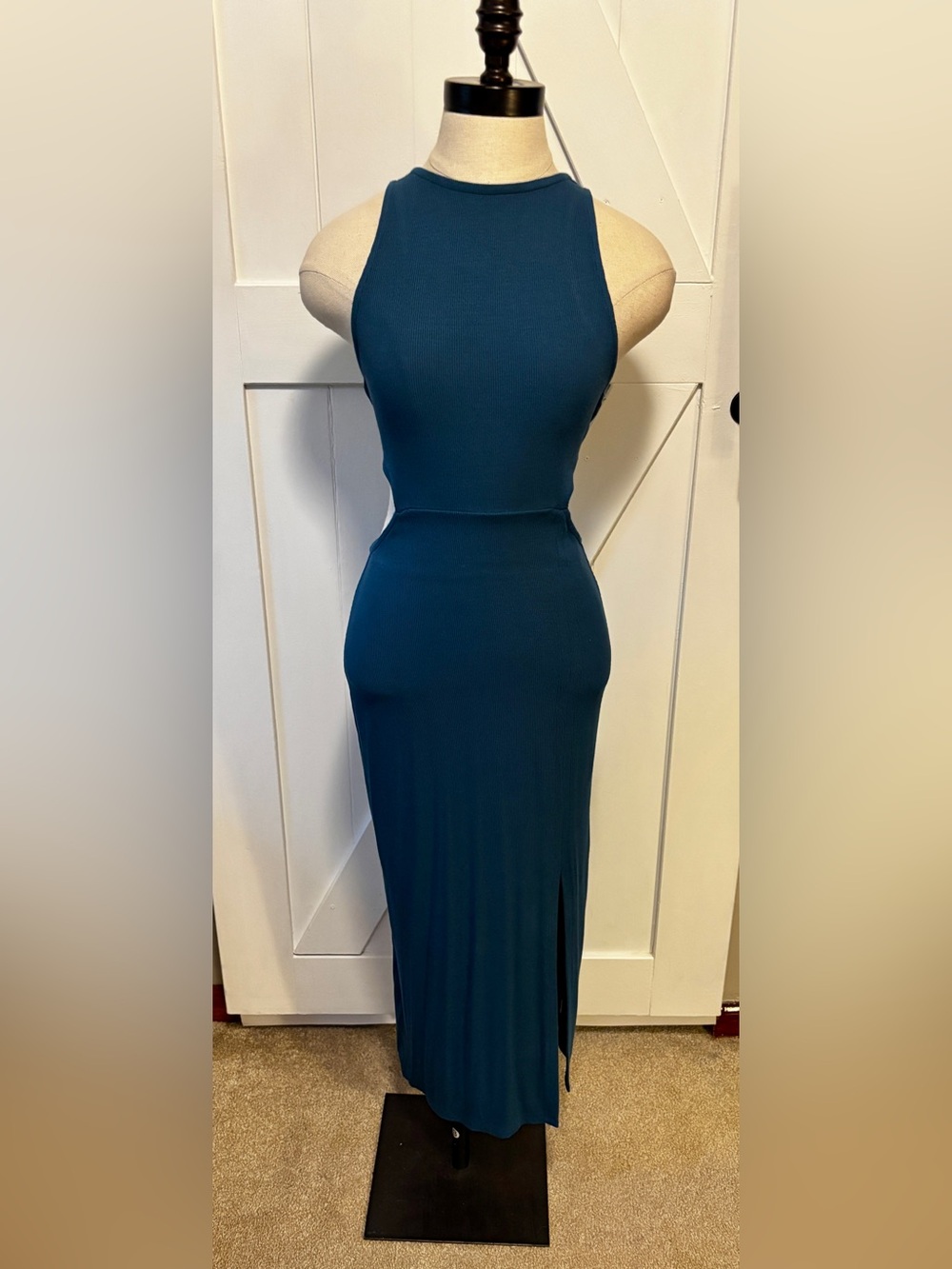 Anthropologie Bordeaux Teal Ribbed Cutout Midi Dress - Size XS